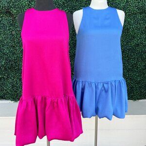 Colorful Satin Bubble Hem Dress (Pink)